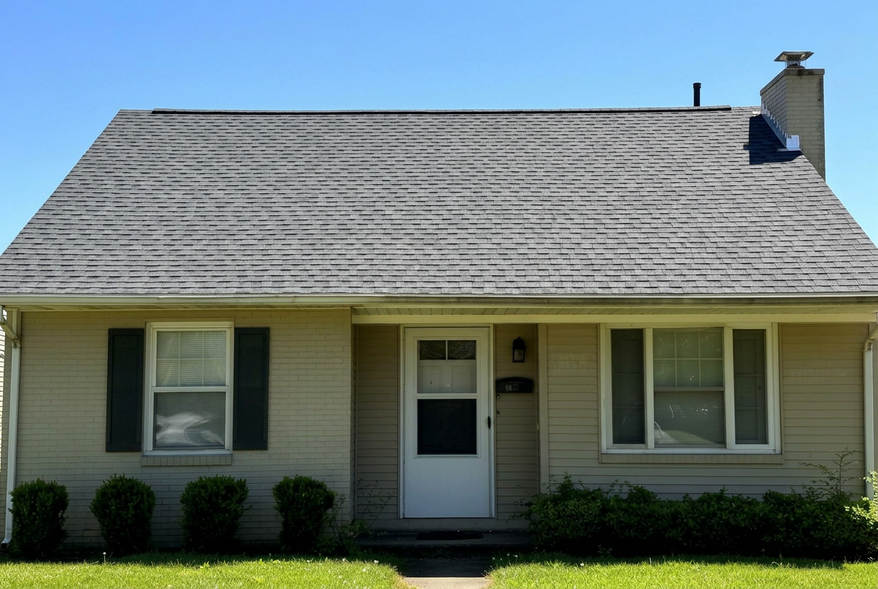 Old, damaged roof with missing and curling shingles